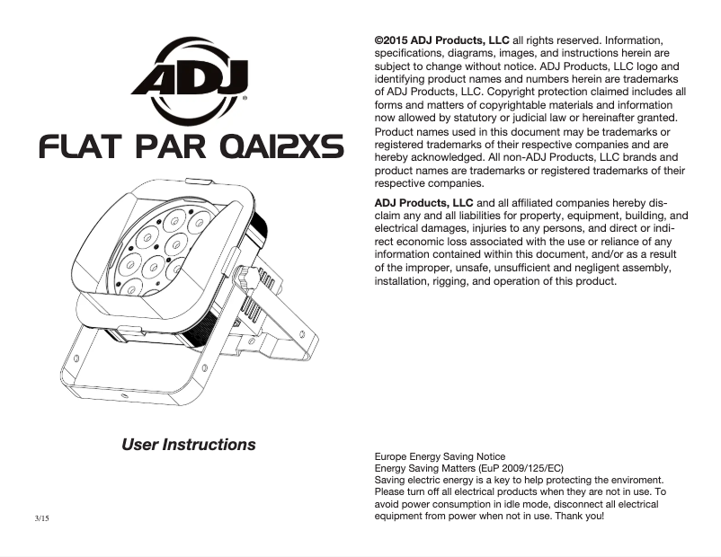Page 1 of the manual User Manual Adj Flat Par QA12XS