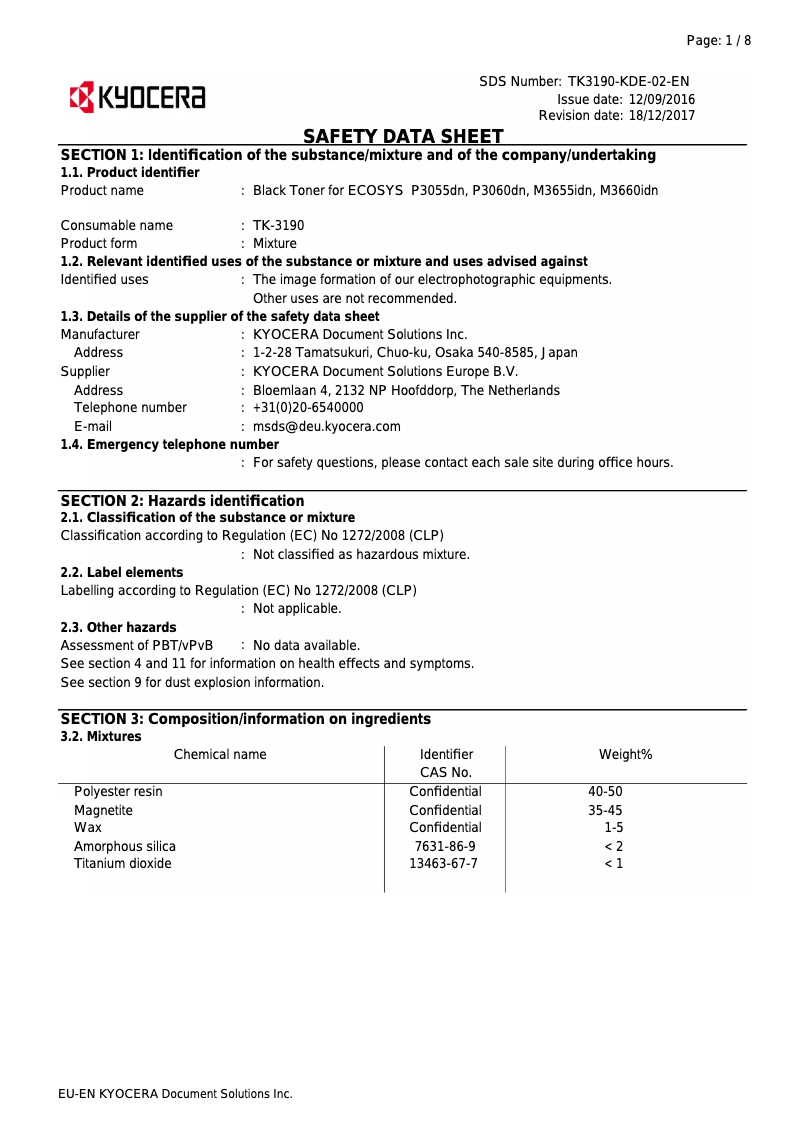 Page 1 of the manual Safety Instructions Kyocera ECOSYS M3655idn