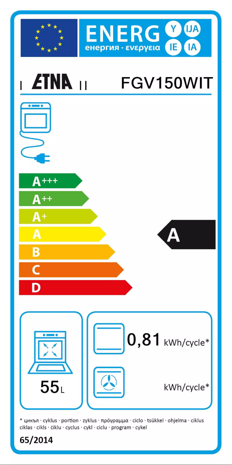 Page 1 of the manual Energy Label Etna FGV150WIT