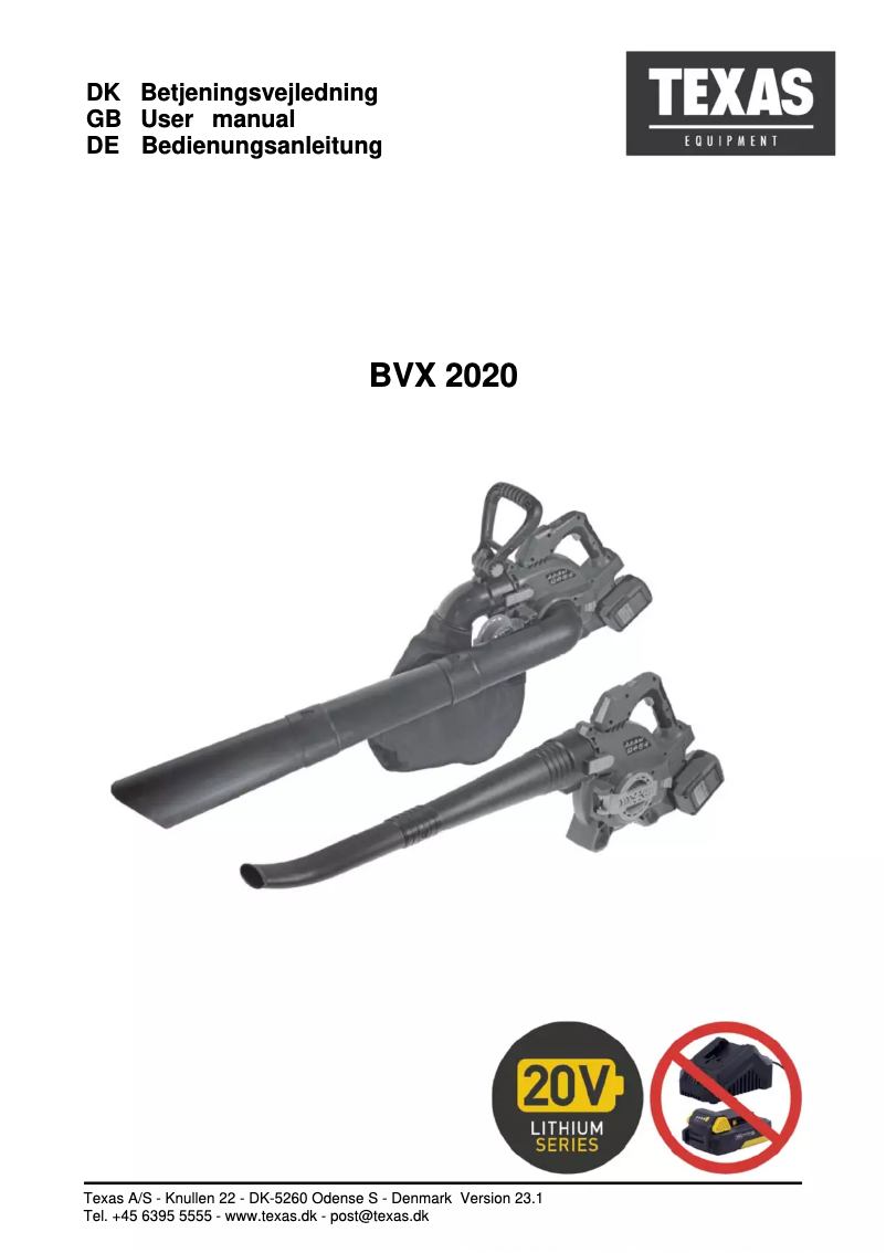 First page image of the manual for BVX2020