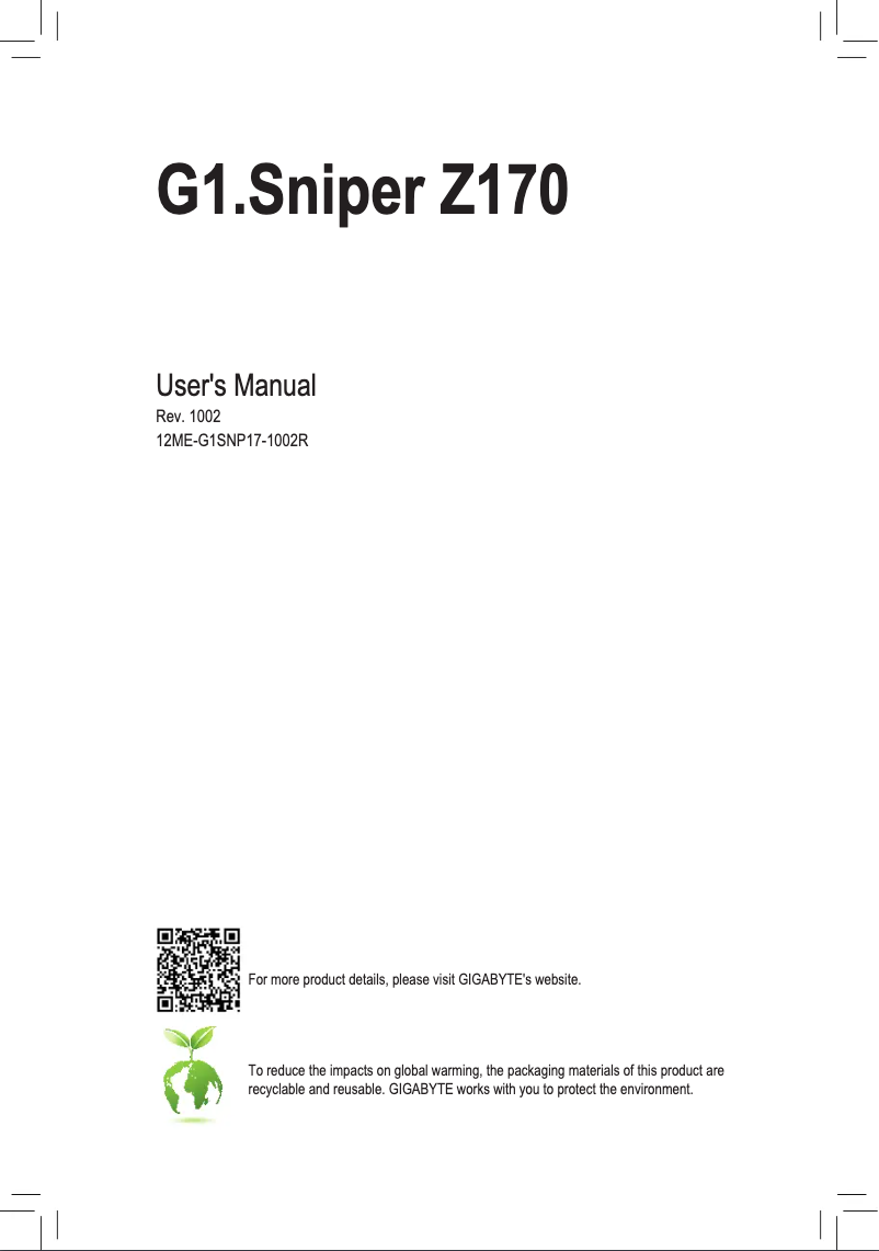 Page 1 of the manual User Manual Gigabyte G1.Sniper Z170