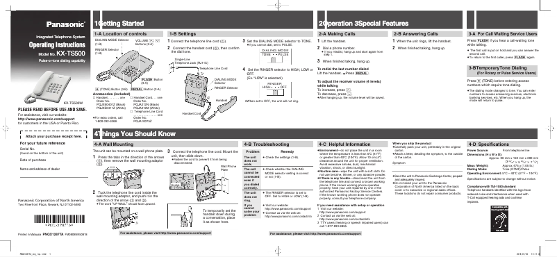 First page image of the manual for KX-TS500HGB