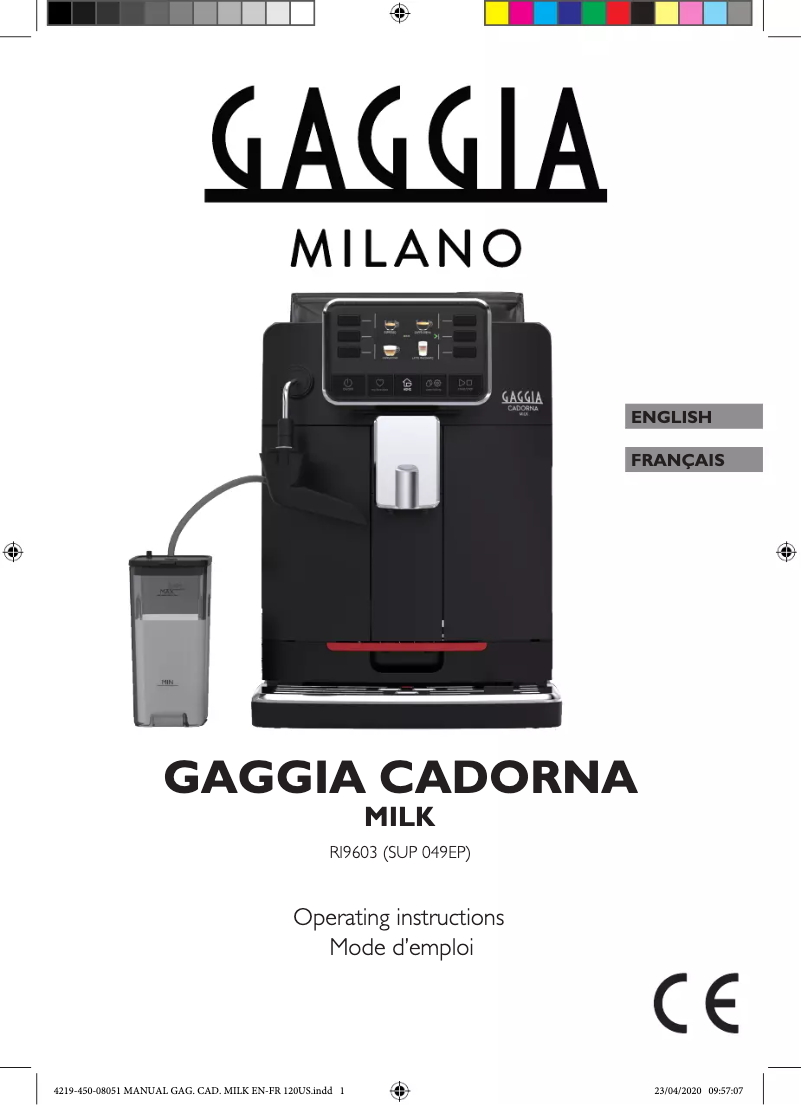 Page 1 of the manual User Manual Gaggia Cadorna Milk