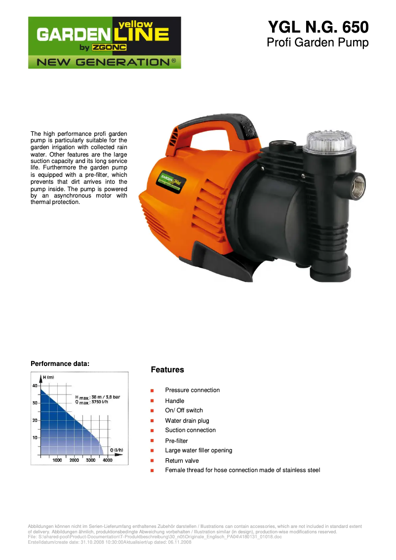 Page 1 of the manual User Manual Yellow Garden Line YGL N.G. 650