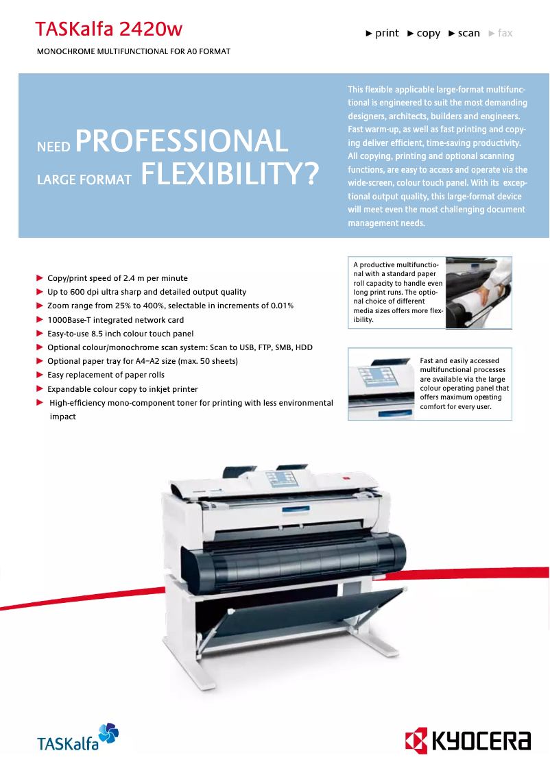 Page 1 of the manual Technical Sheet Kyocera TASKalfa 2420w