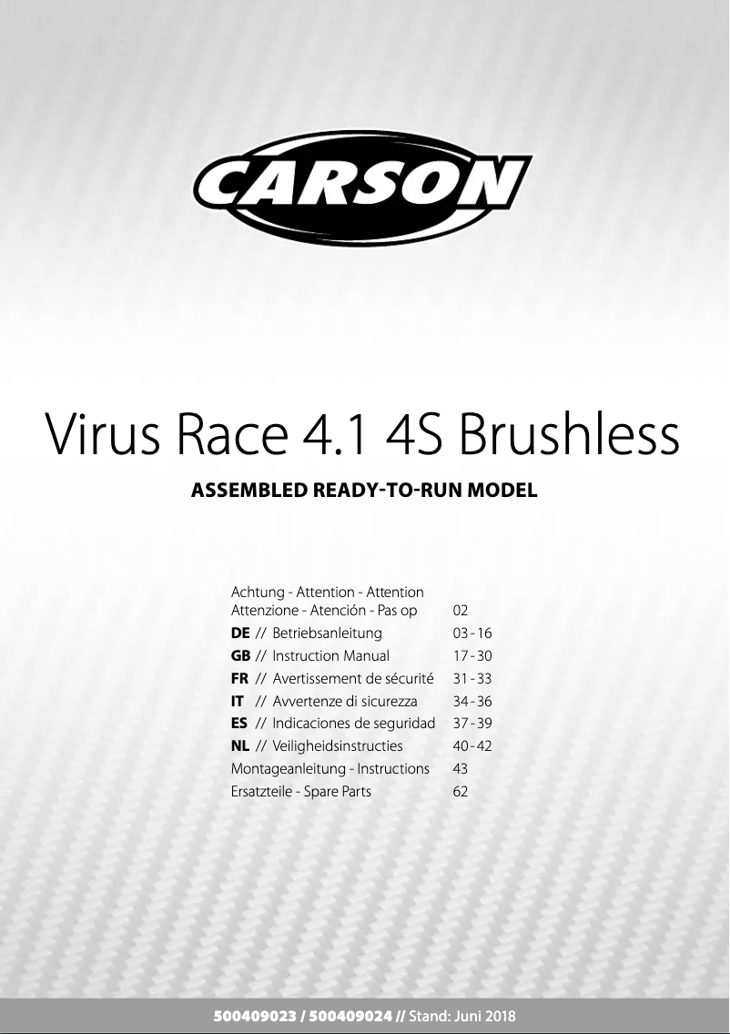 Page 1 of the manual User Manual Carson Virus Race 4.1