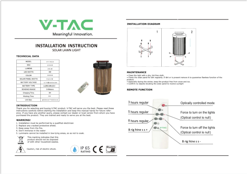 Page 1 of the manual User Manual V-TAC VT-7653