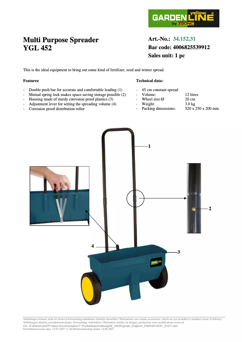 Page 1 of the manual User Manual Yellow Garden Line YGL 452