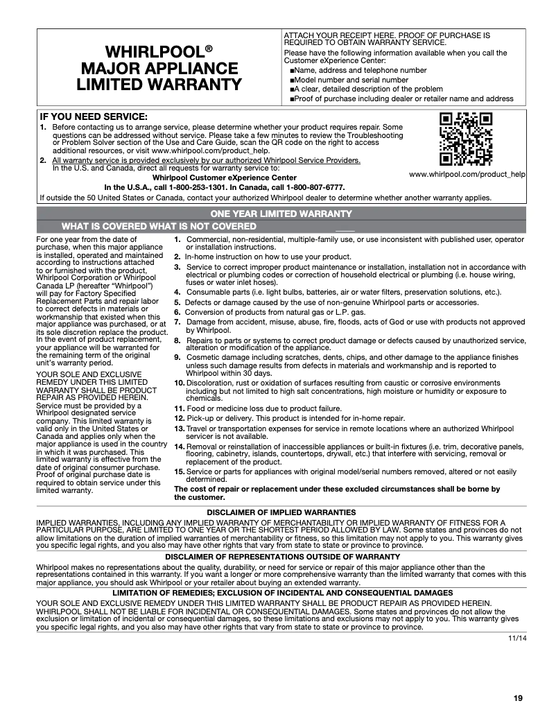 Page 1 of the manual Warranty Information Whirlpool WEC310SAGS