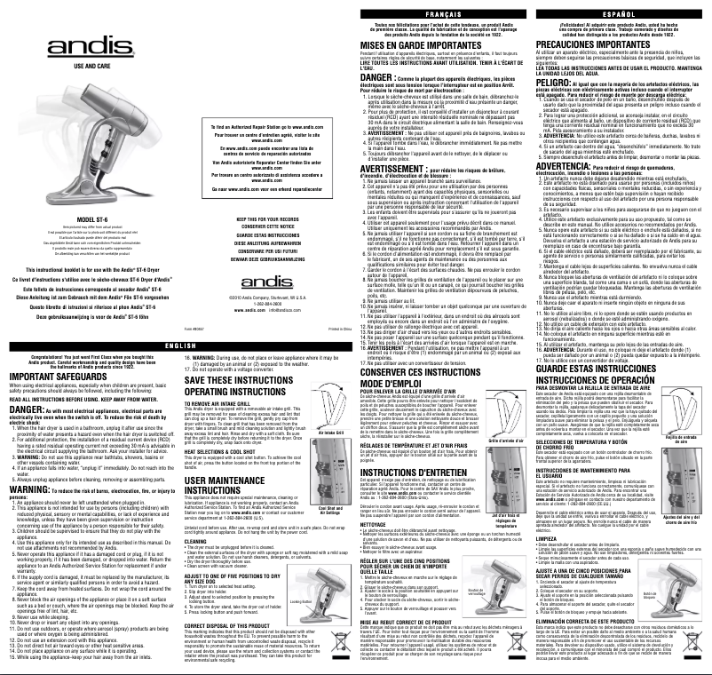 Page 1 of the manual User Manual Andis Comfort Dry 1875