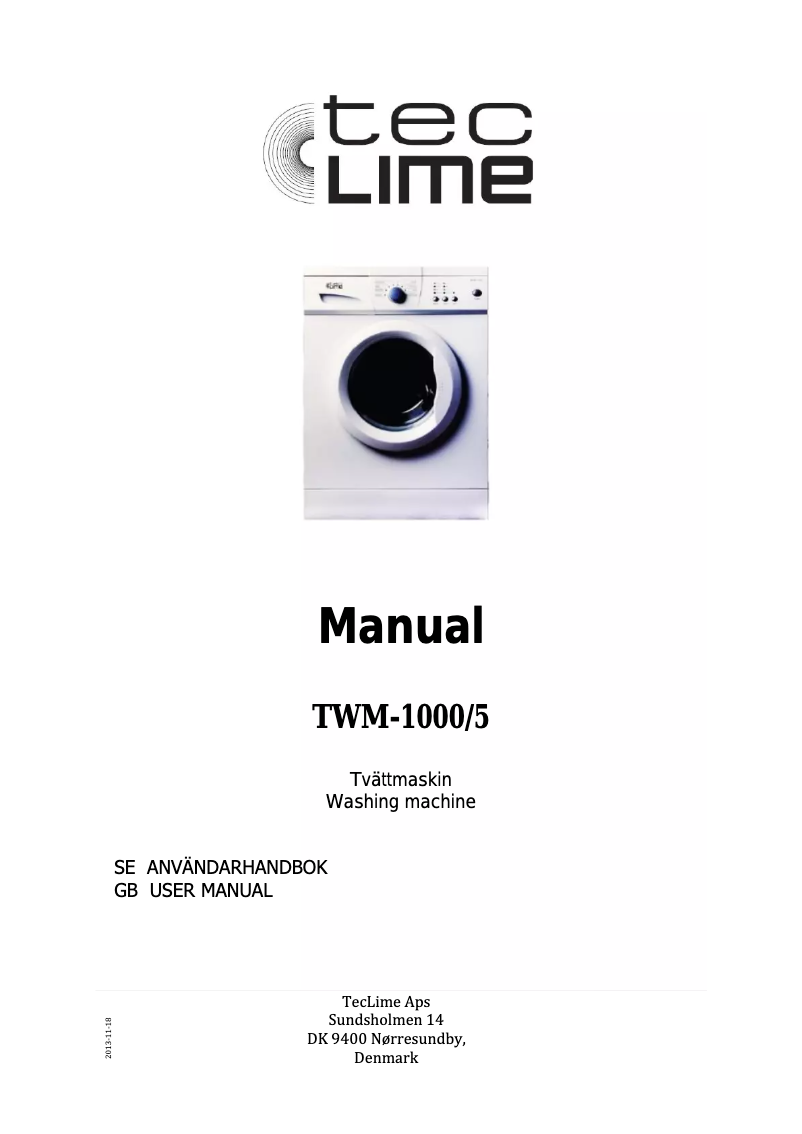 First page image of the manual for TWM-1000/5
