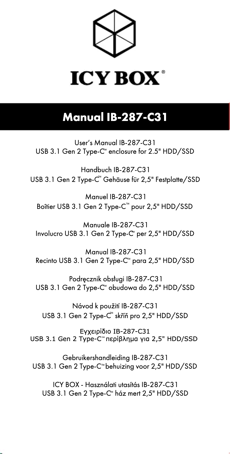 Page 1 of the manual User Manual Icy Box IB-287-C31