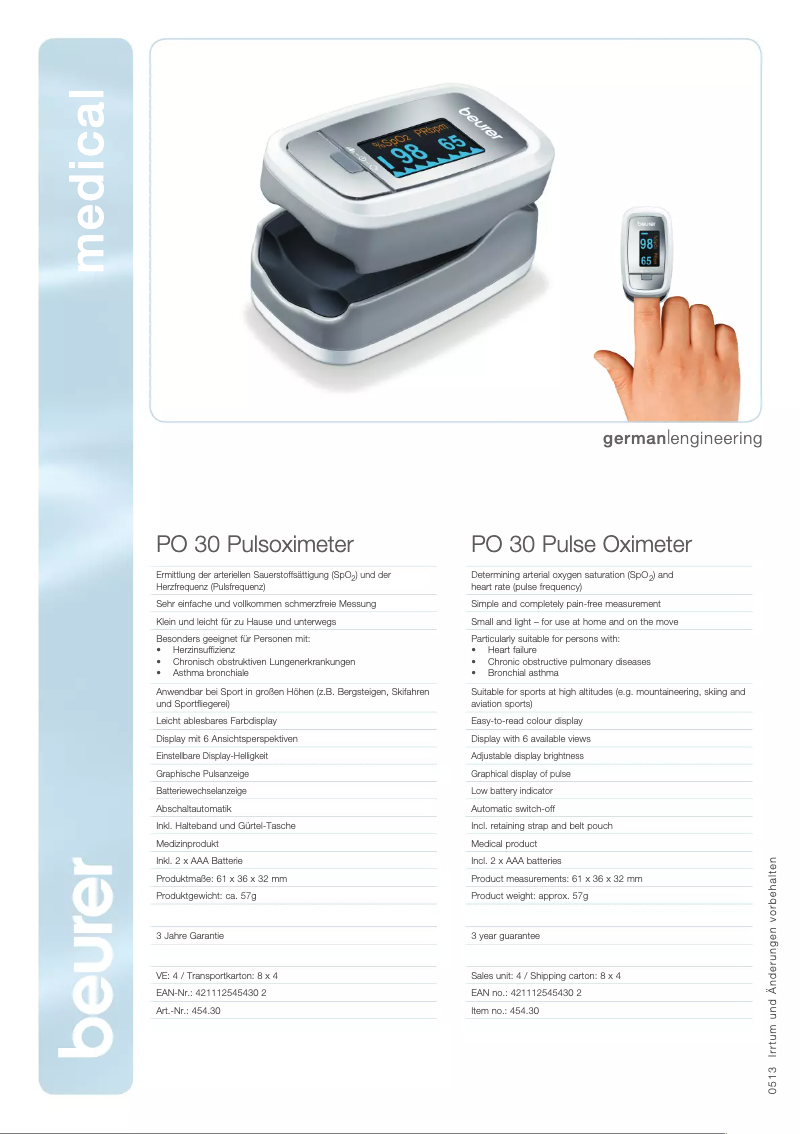 Page 1 of the manual Technical Sheet Beurer PO 30