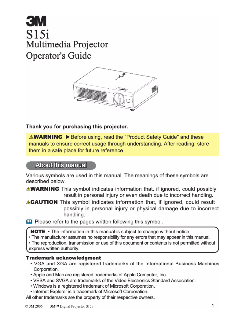Page 1 of the manual User Manual 3M S15i