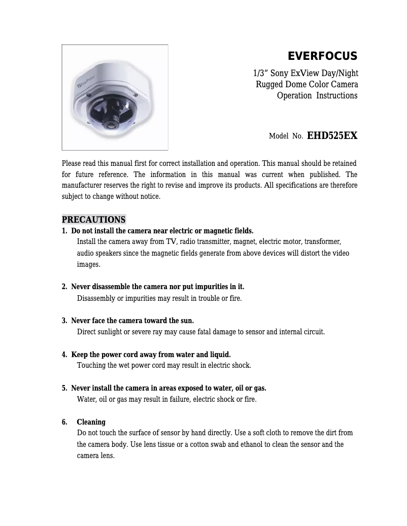 First page image of the manual for EHD525EX