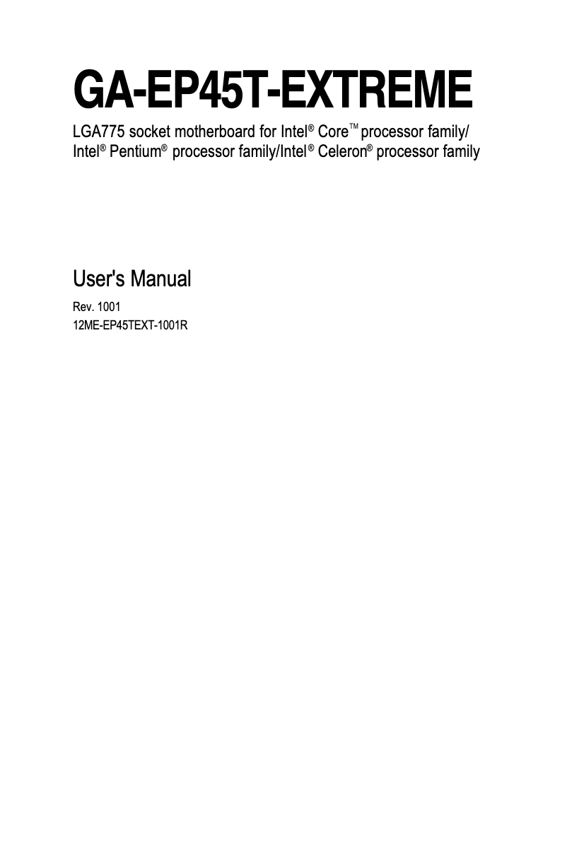 Page 1 of the manual User Manual Gigabyte GA-EP45T-EXTREME