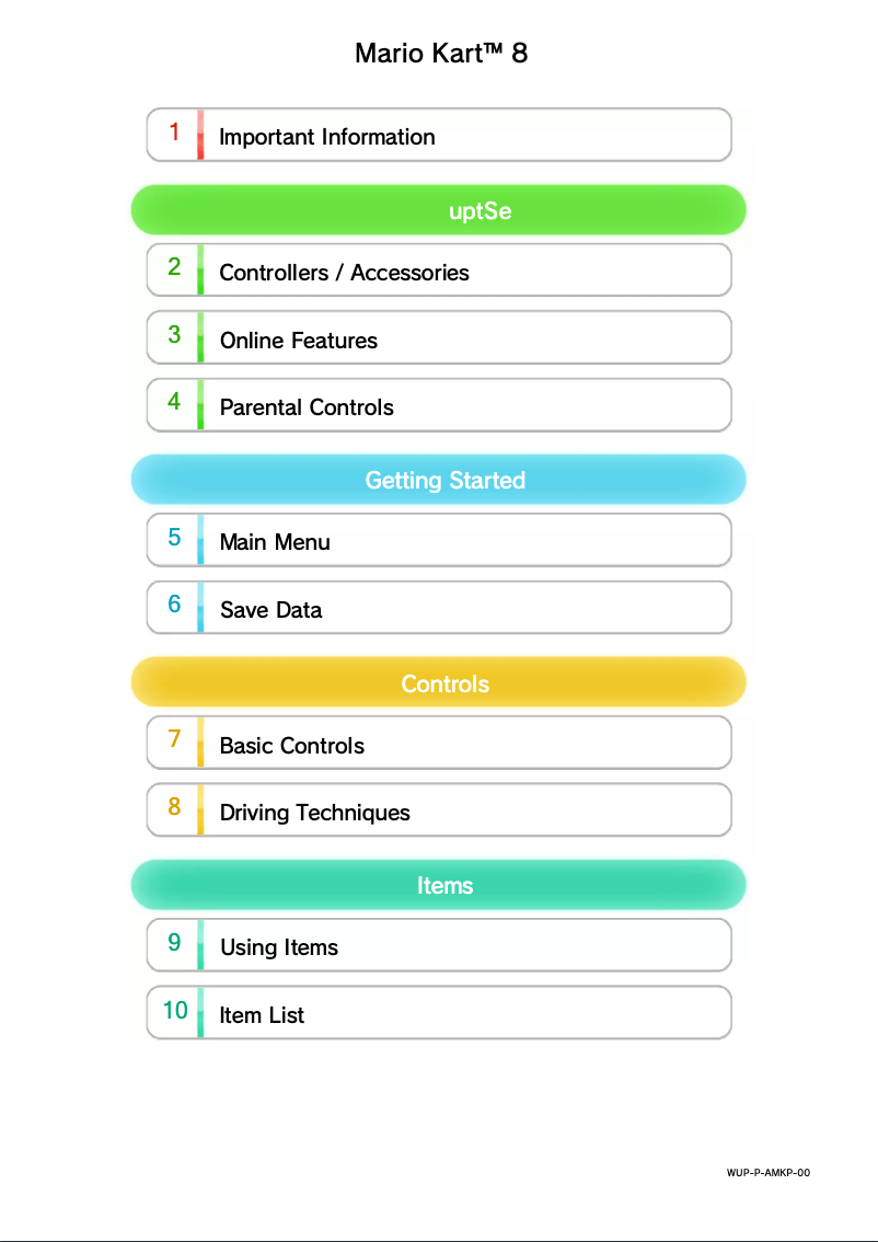 Image de la première page du manuel de l'appareil Mario Kart 8 (Wii U)