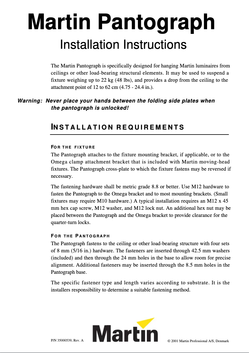First page image of the manual for Pantograph