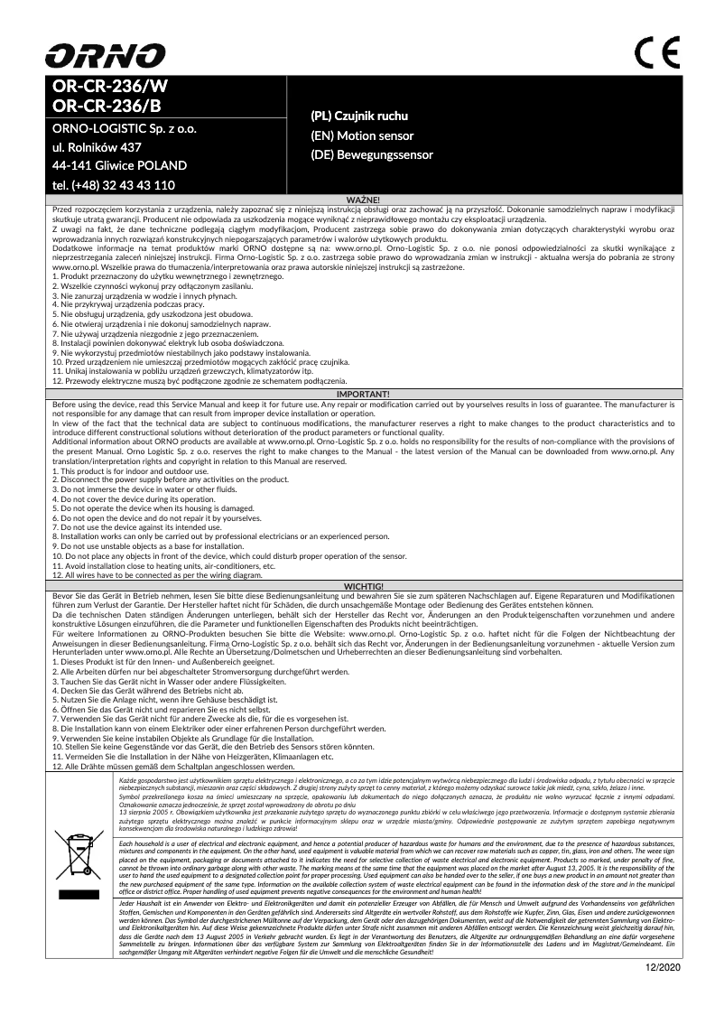 Image de la première page du manuel de l'appareil OR-CR-236