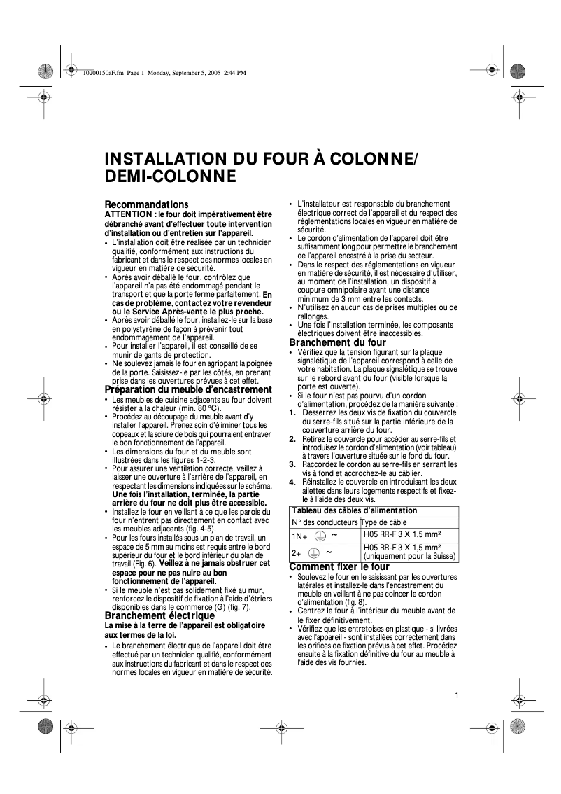 Page 1 de la notice Manuel utilisateur Whirlpool AKZ 489 IX