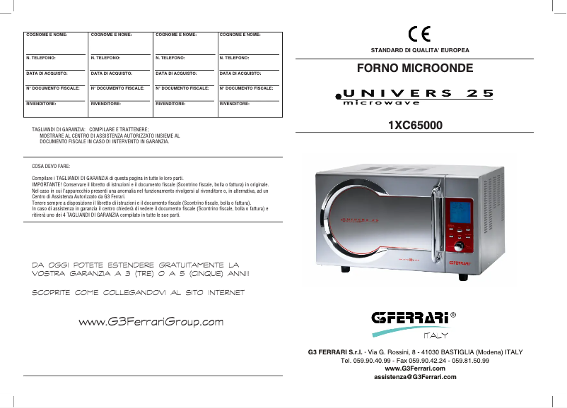 Page 1 of the manual User Manual G3 Ferrari Prisma Univers 25