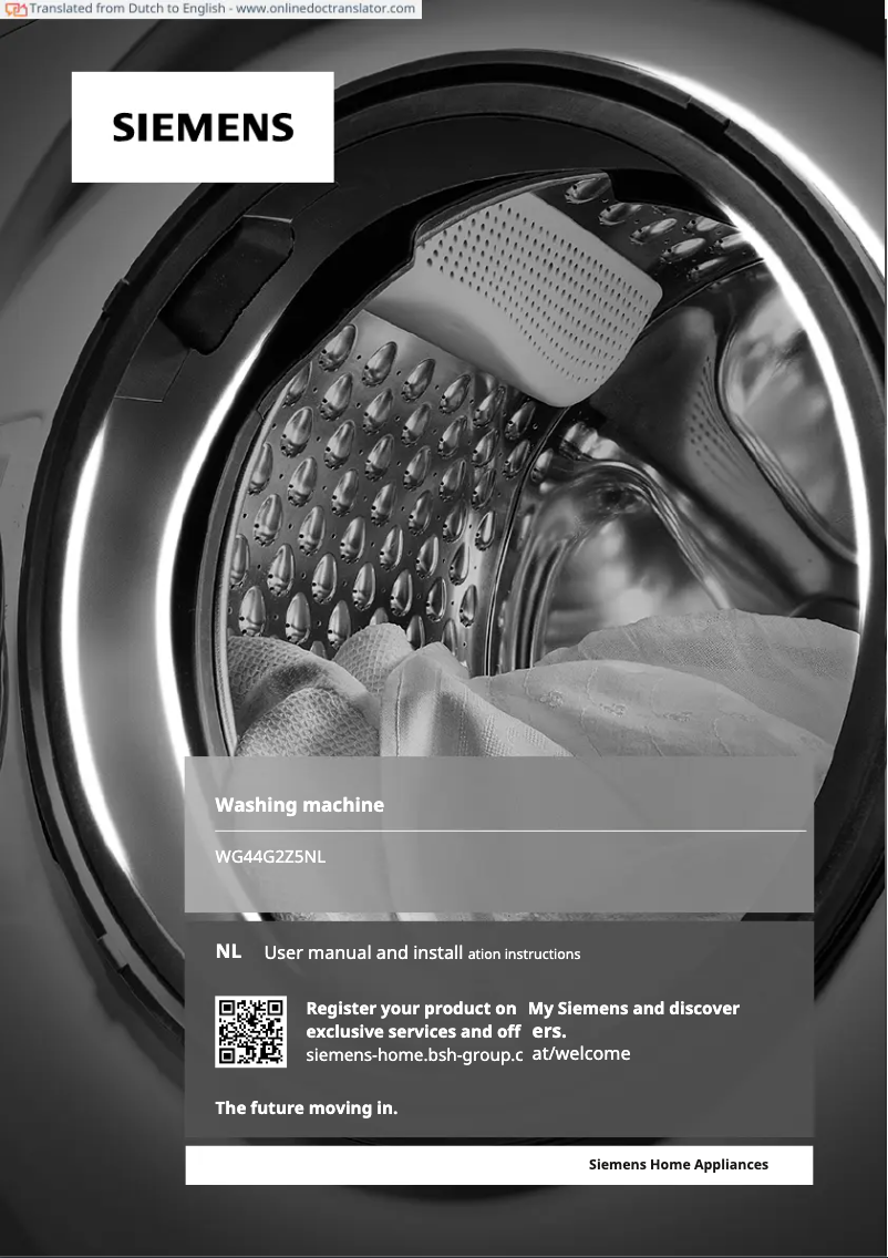 First page image of the manual for WG44G2Z5NL