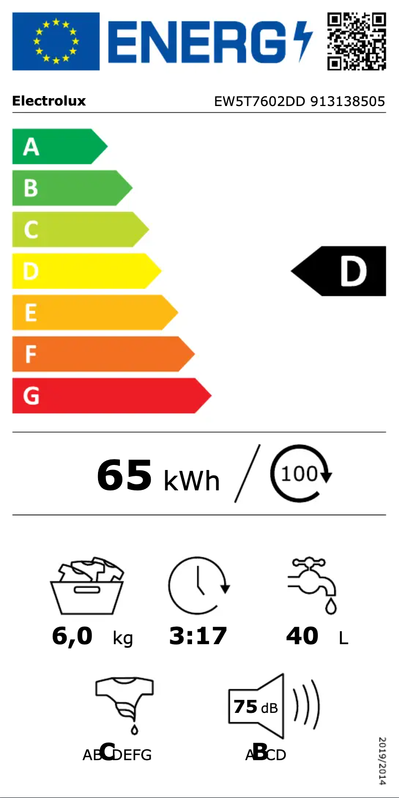 Page 1 of the manual Energy Label Electrolux EW5T7602DD
