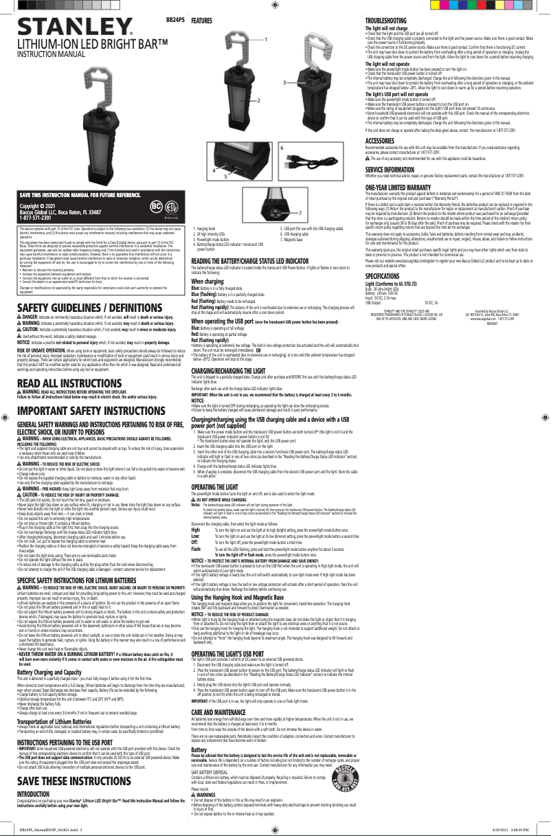 Page 1 of the manual User Manual Stanley BB24PS