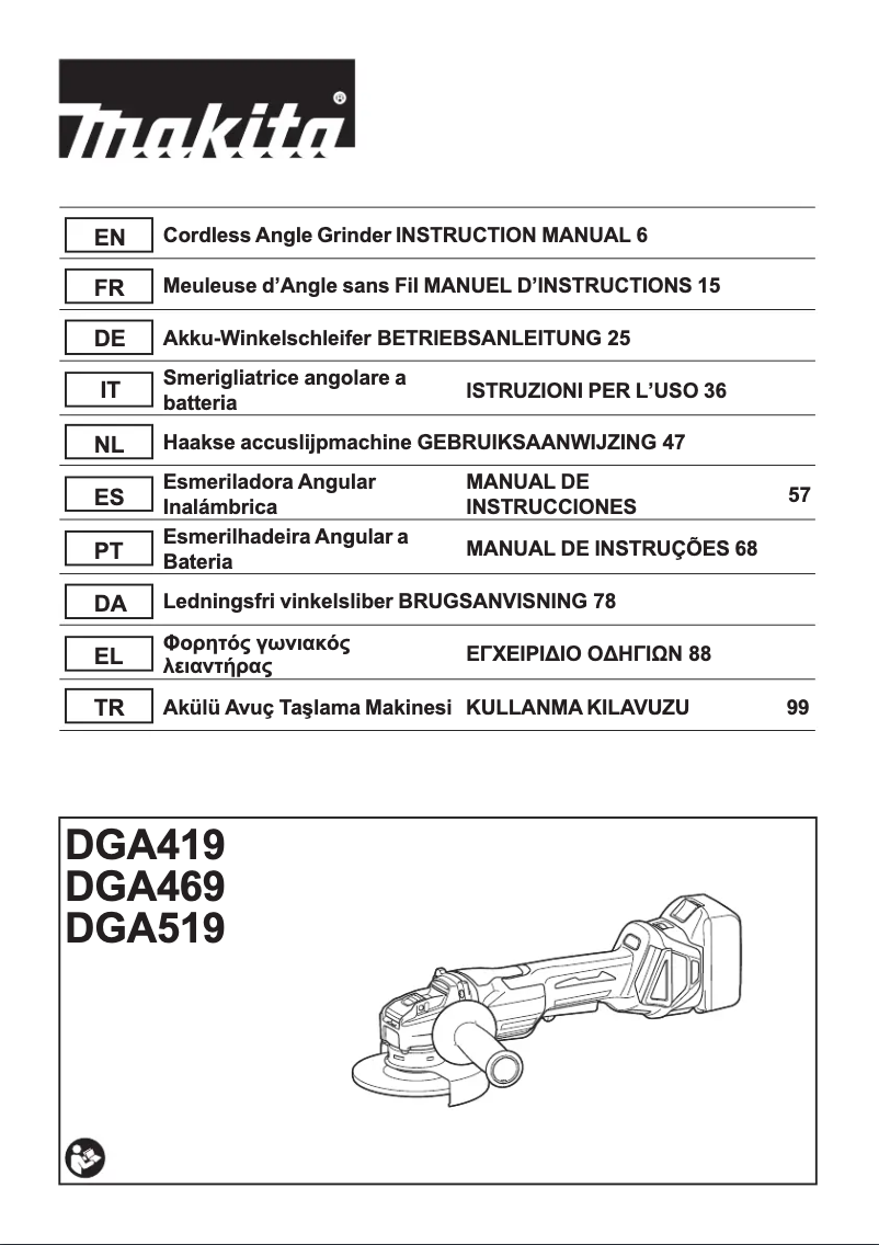 Page 1 of the manual User Manual Makita DGA469Z