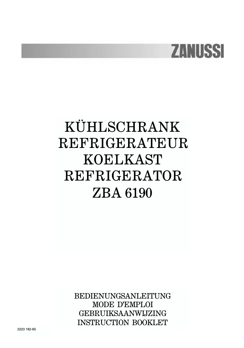 Page 1 of the manual User Manual Zanussi ZBA 6190