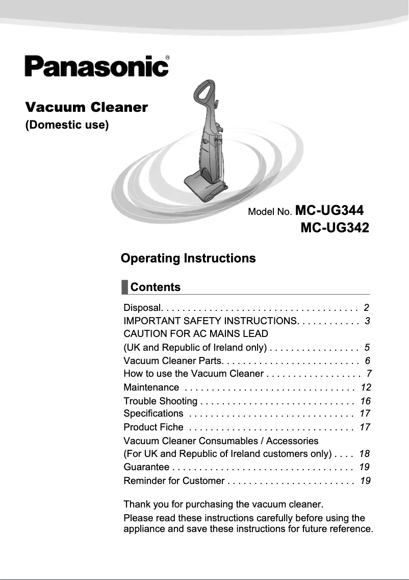 Page 1 of the manual User Manual Panasonic MC-UG344