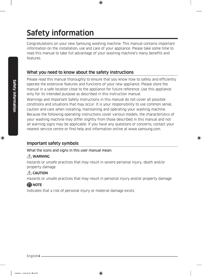 First page image of the manual for WW90K5410UX1