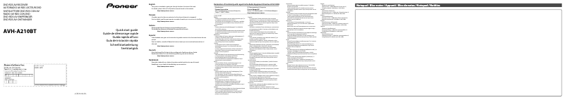 Page 1 of the manual Quick Start Guide Pioneer AVH-A210BT