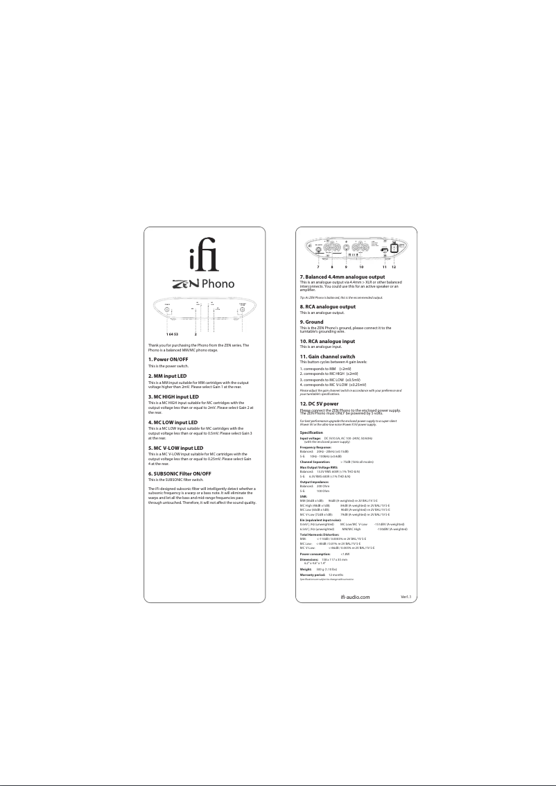 First page image of the manual for ZEN Phono