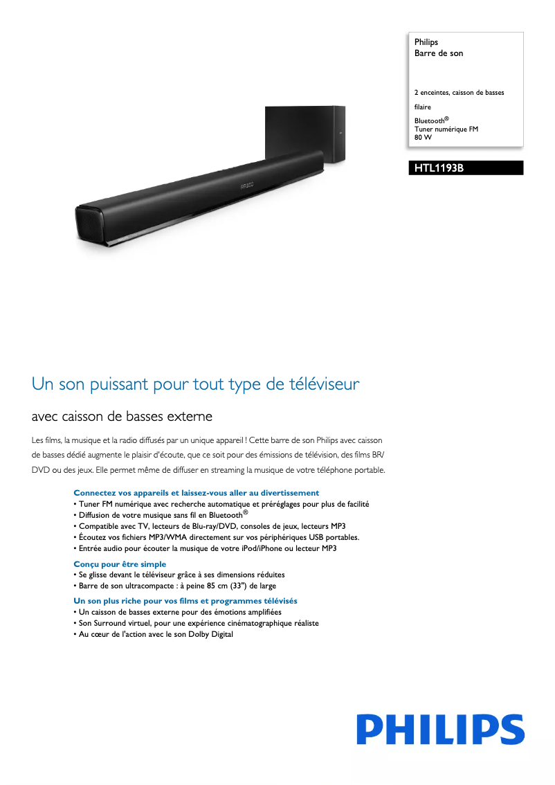 First page image of the manual for HTL1193B