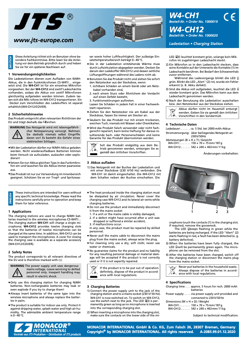 Page 1 of the manual User Manual Monacor W4-CH1