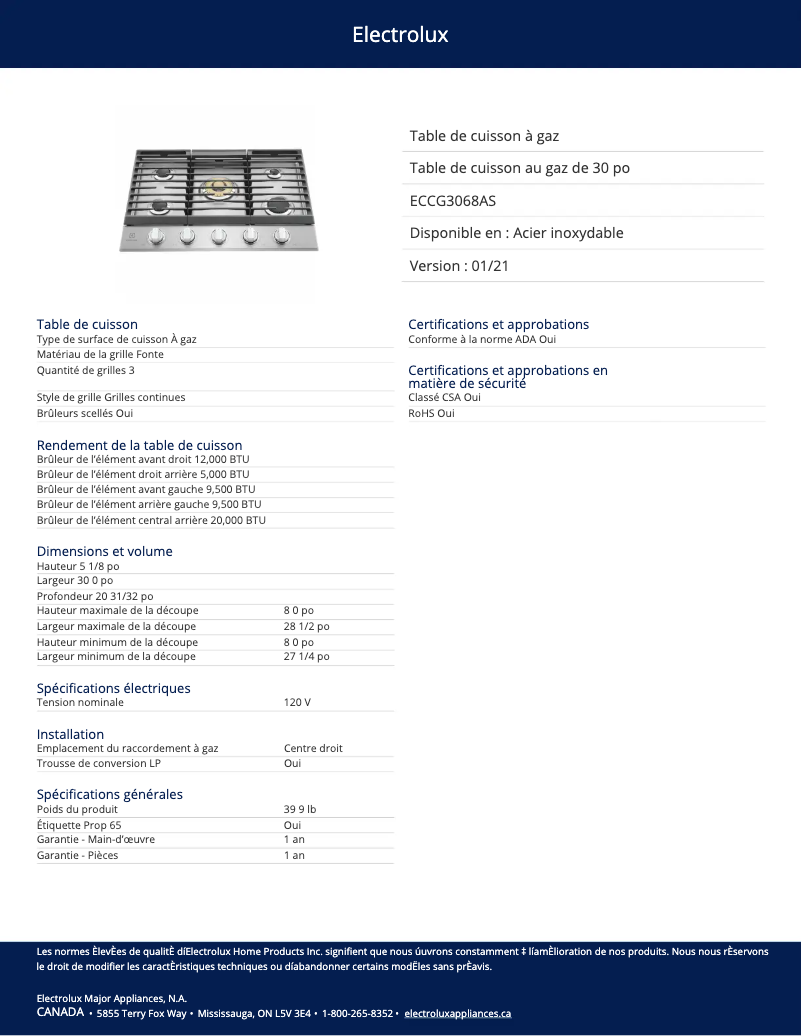 First page image of the manual for ECCG3068AS