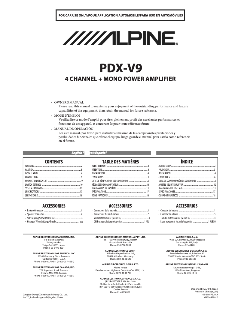 First page image of the manual for PDX-V9