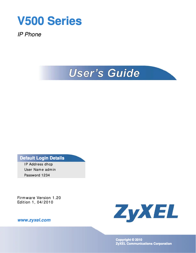 Page 1 of the manual User Manual ZyXEL V500