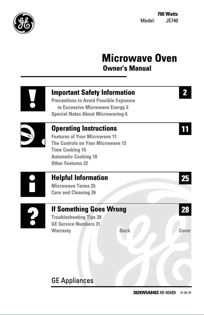 First page image of the manual for JE740WK