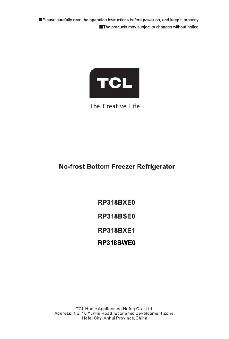 First page image of the manual for RP318BWE0