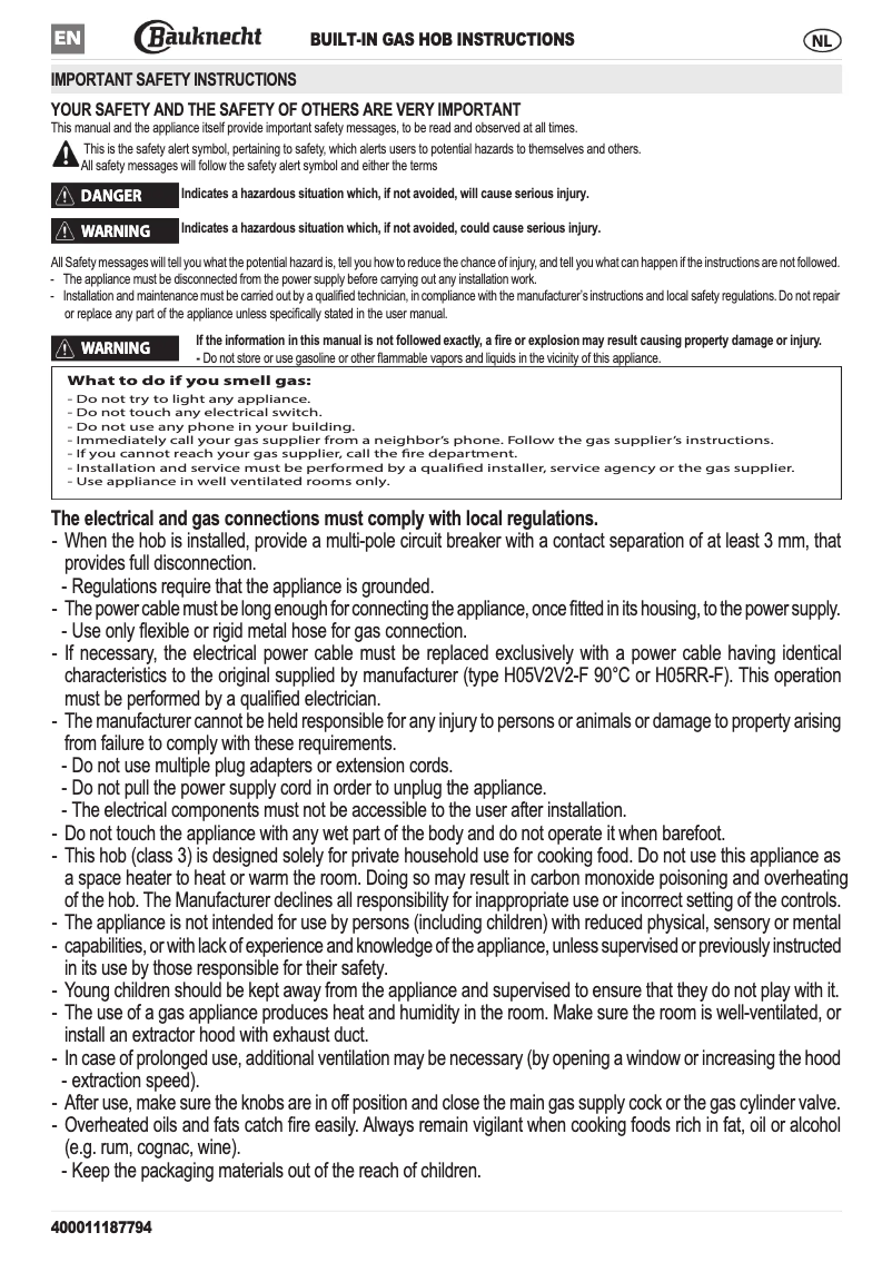 Page 1 of the manual User Manual Bauknecht TGW 6595 IXL
