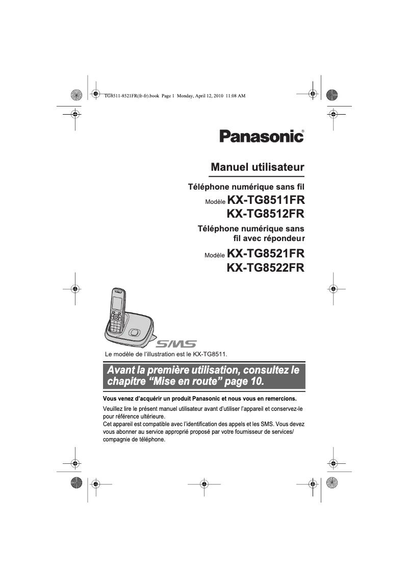 Page 1 of the manual User Manual Panasonic KX-TG8512FR