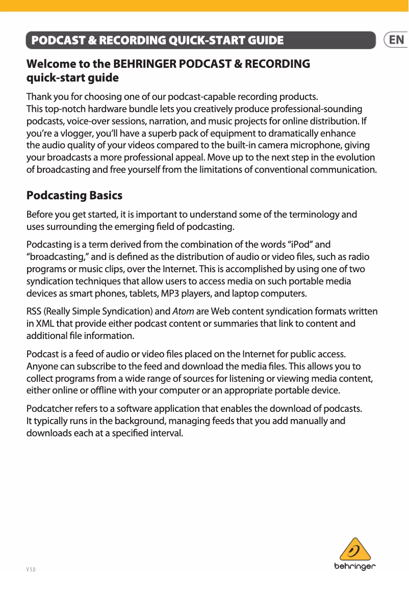 Page 1 of the manual User Manual Behringer Podcastudio USB