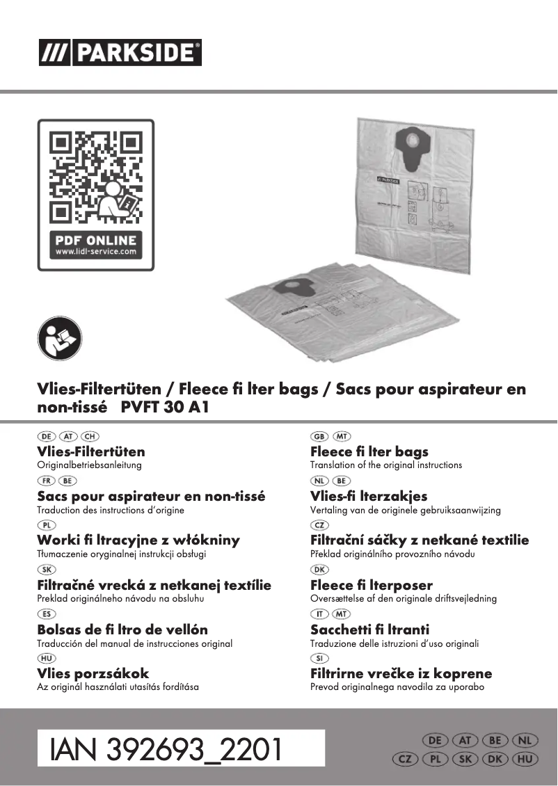 First page image of the manual for PVFT 30 A1