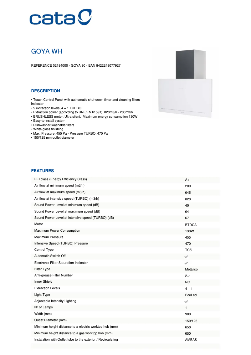 Page 1 of the manual Instruction Manual CATA GOYA BK