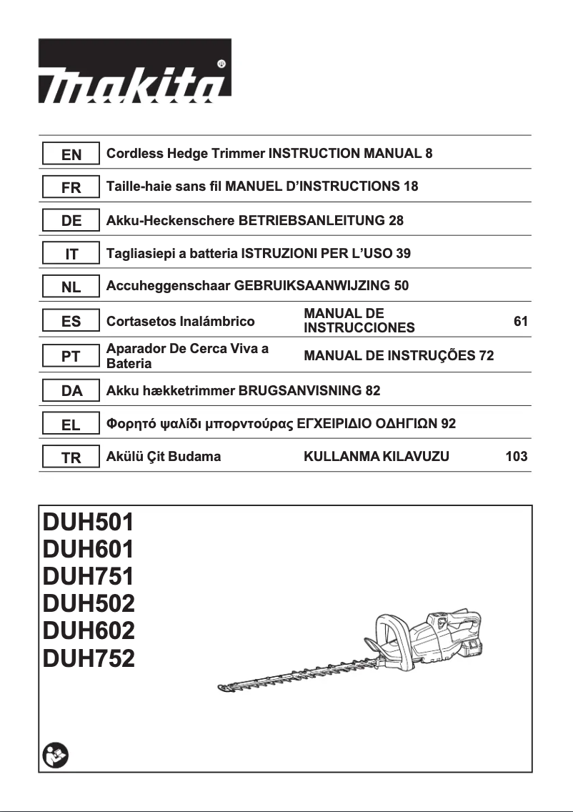 Page 1 of the manual User Manual Makita DUH752