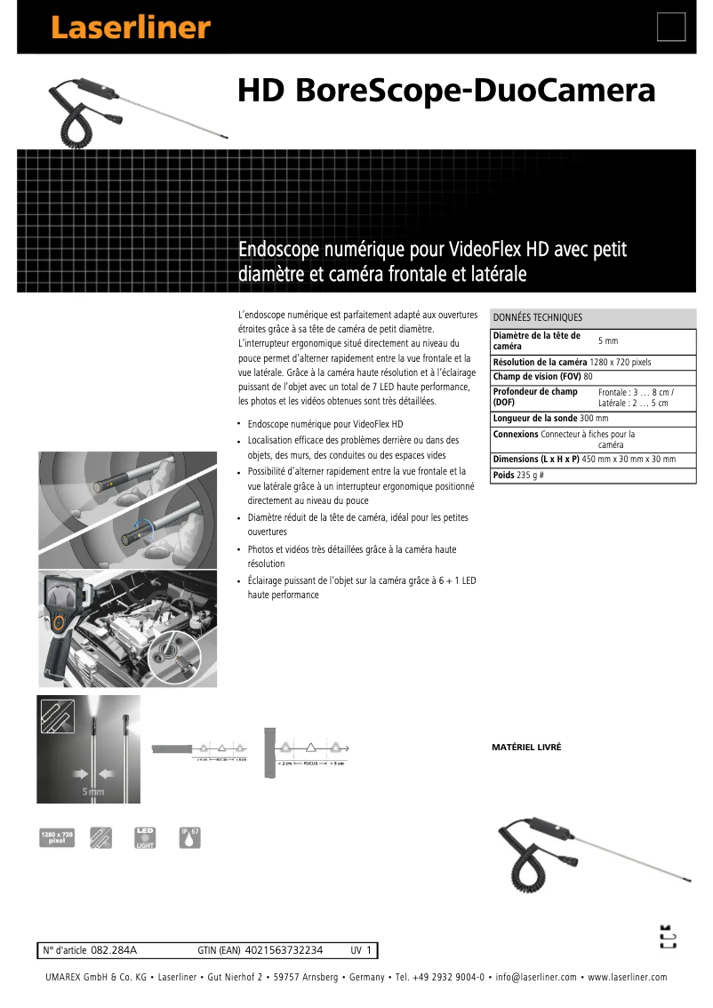 Page 1 of the manual Technical Sheet Laserliner HD BoreScope-DuoCamera