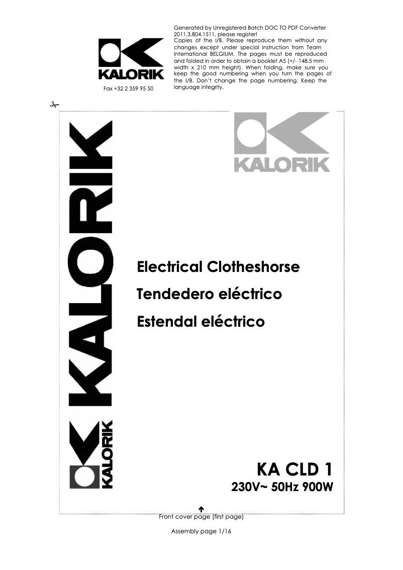 First page image of the manual for KA CLD 1