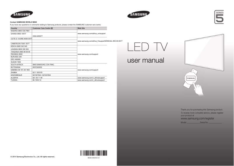 First page image of the manual for UA48H5500AW